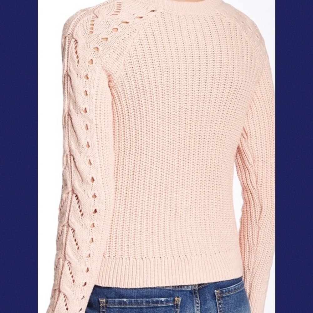 Lucky Brand Dusty Pink Cable Knit Crew Neck Ribbed Trim Casual Sweater S - Picture 3 of 13
